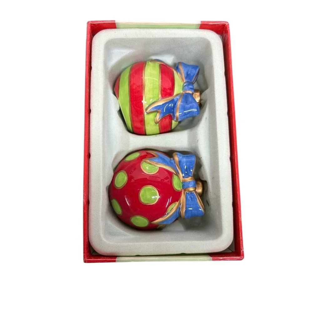Fitz & Floyd Kringle Hand Painted Christmas‎ Ornaments Salt & Pepper Shakers NIB